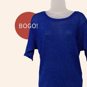 a.n.a. Dolman Sleeve Sweater Open Knit Cobalt Blue Metallic Lightweight Small